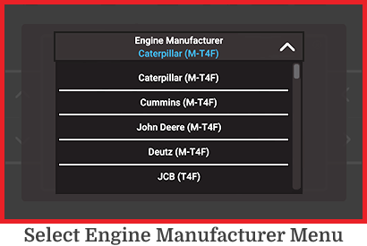 Select Engine Manufacturer Menu Screen
